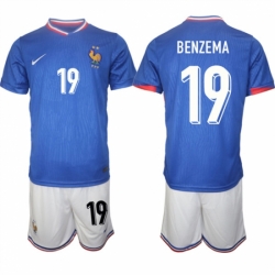 Men France 19 Karim Benzema Blue 2024 25 Home Soccer Jersey Suit