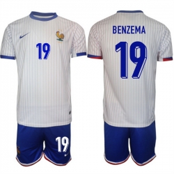 Men France 19 Karim Benzema White 2024 25 Away Soccer Jersey Suit
