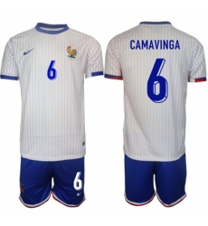 Men France 6 Eduardo Camavinga White 2024 25 Away Soccer Jersey Suit
