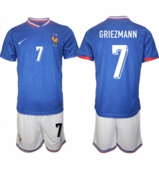 Men France 7 Antoine Griezmann Blue 2024 25 Home Soccer Jersey Suit