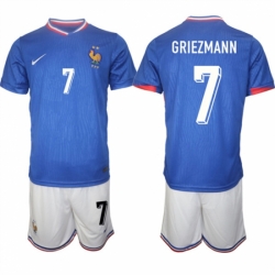 Men France 7 Antoine Griezmann Blue 2024 25 Home Soccer Jersey Suit