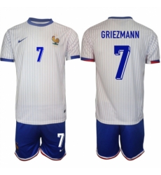 Men France 7 Antoine Griezmann White 2024 25 Away Soccer Jersey Suit