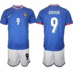 Men France 9 Olivier Giroud Blue 2024 25 Home Soccer Jersey Suit