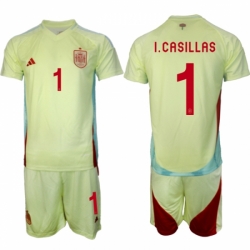 Men Spain Team 1 Iker Casillas 2024 25 Yellow Away Soccer Jersey Suit