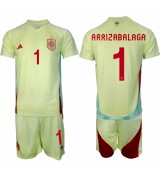 Men Spain Team 1 Kepa Arrizabalaga 2024 25 Yellow Away Soccer Jersey Suit