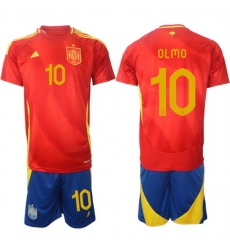Men Spain Team 10 Olmo 2024 25 Red Home Soccer Jersey Suit Men Spain Team 10 Olmo 2024 25 Red Home Soccer Jersey Suit