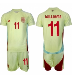 Men Spain Team 11 Nico Williams 2024 25 Yellow Away Soccer Jersey Suit