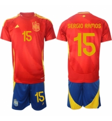 Men Spain Team 15 Sergio Ramos 2024 25 Red Home Soccer Jersey Suit