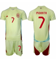 Men Spain Team 7 lvaro Morata 2024 25 Yellow Away Soccer Jersey Suit Men Spain Team 7 lvaro Morata 2024 25 Yellow Away Soccer Jersey Suit