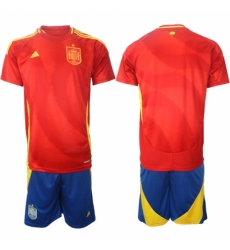 Men Spain Team Blank 2024 25 Red Home Soccer Jersey Suit
