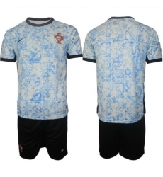 Men Portugal Team Blank 2024 25 White Blue Away Soccer Jersey Suit