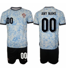 Men Portugal Team Custom 2024 25 White Blue Away Soccer Jersey Suit