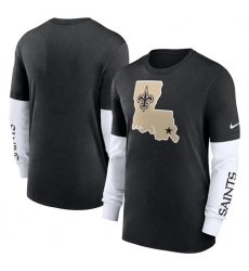 Men New Orleans Saints Heather Black Slub Fashion Long Sleeve T Shirt Men New Orleans Saints Heather Black Slub Fashion Long Sleeve T Shirt