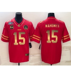Men Kansas City Chiefs 15 Patrick Mahomes Red Gold Super Bowl LVII Patch And 4 Star C Patch Vapor Untouchable Limited Stitched Jersey Men Kansas City Chiefs 15 Patrick Mahomes Red Gold Super Bowl LVII Patch And 4 Star C Patch Vapor Untouchable Limited Stitched Jersey