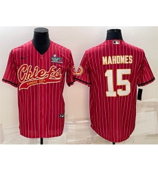Men Kansas City Chiefs 15 Patrick Mahomes Red With Super Bowl LVII Patch Cool Base Stitched Baseball Jersey Men Kansas City Chiefs 15 Patrick Mahomes Red With Super Bowl LVII Patch Cool Base Stitched Baseball Jersey