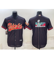 Men Kansas City Chiefs Black With Super Bowl LVII Big Logo Cool Base Stitched Baseball JerseyS Men Kansas City Chiefs Black With Super Bowl LVII Big Logo Cool Base Stitched Baseball JerseyS