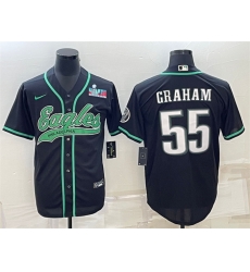 Men Philadelphia Eagles 55 Brandon Graham Black With Super Bowl LVII Patch Cool Base Stitched Baseball Jersey Men Philadelphia Eagles 55 Brandon Graham Black With Super Bowl LVII Patch Cool Base Stitched Baseball Jersey
