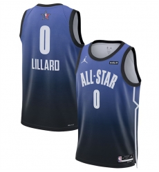 Men 2023 All Star 0 Damian Lillard Blue Game Swingman Stitched Basketball Jersey Men 2023 All Star 0 Damian Lillard Blue Game Swingman Stitched Basketball Jersey