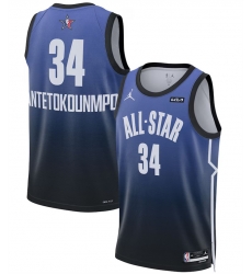 Men 2023 All Star 34 Giannis Antetokounmpo Blue Game Swingman Stitched Basketball Jersey Men 2023 All Star 34 Giannis Antetokounmpo Blue Game Swingman Stitched Basketball Jersey