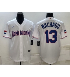 Men Dominican Republic Baseball 13 Manny Machado 2023 White World Baseball Classic Replica Stitched Jersey Men Dominican Republic Baseball 13 Manny Machado 2023 White World Baseball Classic Replica Stitched Jersey