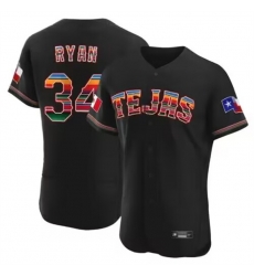 Men Texas Rangers 34 Nolan Ryan Mexican Black Flex Base Stitched Baseball Jersey