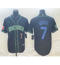 Mens Mexico Baseball #7 Julio Urias Number 2023 Black Blue World Classic Stitched Jersey Mens Mexico Baseball #7 Julio Urias Number 2023 Black Blue World Classic Stitched Jersey