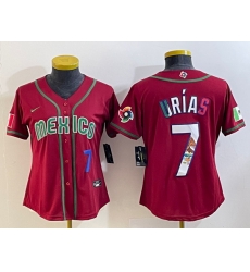 Women's Mexico Baseball #7 Julio Urias Number 2023 Red World Baseball Classic Stitched Jersey5 Women's Mexico Baseball #7 Julio Urias Number 2023 Red World Baseball Classic Stitched Jersey5