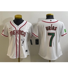 Women's Mexico Baseball #7 Julio Urias Number 2023 White World Classic Stitched Jersey4 Women's Mexico Baseball #7 Julio Urias Number 2023 White World Classic Stitched Jersey4