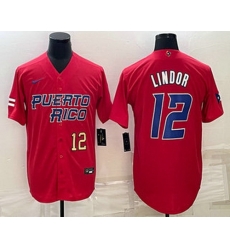 Men's Puerto Rico Baseball #12 Francisco Lindor Number 2023 Red World Baseball Classic Stitched Jersey Men's Puerto Rico Baseball #12 Francisco Lindor Number 2023 Red World Baseball Classic Stitched Jersey