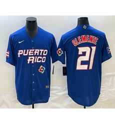 Men's Puerto Rico Baseball #21 Roberto Clemente 2023 Blue World Classic Stitched Jersey Men's Puerto Rico Baseball #21 Roberto Clemente 2023 Blue World Classic Stitched Jersey