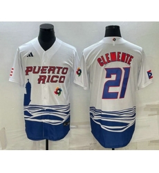 Men's Puerto Rico Baseball #21 Roberto Clemente 2023 White World Baseball Classic Stitched Jersey Men's Puerto Rico Baseball #21 Roberto Clemente 2023 White World Baseball Classic Stitched Jersey
