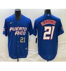 Mens Puerto Rico Baseball #21 Roberto Clemente Number 2023 Blue World Classic Stitched Jersey Mens Puerto Rico Baseball #21 Roberto Clemente Number 2023 Blue World Classic Stitched Jersey