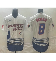 Men's Puerto Rico Baseball #8 Eddie Rosario 2023 White World Classic Stitched Jerseys Men's Puerto Rico Baseball #8 Eddie Rosario 2023 White World Classic Stitched Jerseys