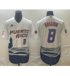 Men's Puerto Rico Baseball #8 Eddie Rosario Number 2023 White World Classic Stitched Jerseys Men's Puerto Rico Baseball #8 Eddie Rosario Number 2023 White World Classic Stitched Jerseys