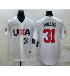 Men USA Baseball 31 Cedric Mullins Number 2023 White World Classic Stitched Jerseys Men USA Baseball 31 Cedric Mullins Number 2023 White World Classic Stitched Jerseys