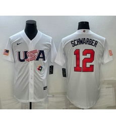 Men's USA Baseball #12 Kyle Schwarber 2023 White World Baseball Classic Stitched Jerseys Men's USA Baseball #12 Kyle Schwarber 2023 White World Baseball Classic Stitched Jerseys