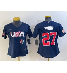 Women's USA Baseball #27 Mike Trout Number 2023 Navy World Classic Stitched Jersey2 Women's USA Baseball #27 Mike Trout Number 2023 Navy World Classic Stitched Jersey2