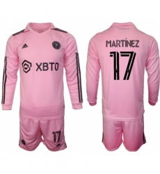 Men Inter Miami CF 17 Martnez 2023 24 Pink Home Soccer Jersey Suit