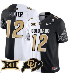 Men Colorado Buffaloes #12 Travis Hunter White Black Split Vapor Limited Stitched Football Jersey Men Colorado Buffaloes #12 Travis Hunter White Black Split Vapor Limited Stitched Football Jersey
