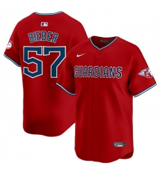 Men Cleveland Guardians 57 Shane Bieber Red Alternate Limited Stitched Baseball Jersey Men Cleveland Guardians 57 Shane Bieber Red Alternate Limited Stitched Baseball Jersey
