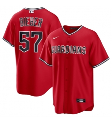 Men Cleveland Guardians 57 Shane Bieber Red Cool Base Stitched Baseball Jersey Men Cleveland Guardians 57 Shane Bieber Red Cool Base Stitched Baseball Jersey