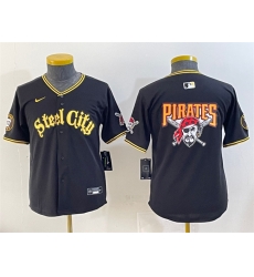 Youth Pittsburgh Pirates Team Big Logo Black 412 Patch Vapor Premier Limited Stitched Baseball Jersey