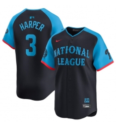 Men National League 3 Bryce Harper Navy 2024 All Star Limited Stitched Baseball Jersey Men National League 3 Bryce Harper Navy 2024 All Star Limited Stitched Baseball Jersey