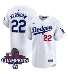 Men Nike Los Angeles Dodgers Clayton Kershaw #22 White Flex Base 2024 World Series Champions Stitched MLB Jersey Men Nike Los Angeles Dodgers Clayton Kershaw #22 White Flex Base 2024 World Series Champions Stitched MLB Jersey