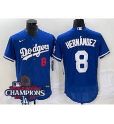 Men Nike Los Angeles Dodgers Enrique Hernandez #8 Blue Flex Base 2024 World Series Champions Stitched MLB Jersey Men Nike Los Angeles Dodgers Enrique Hernandez #8 Blue Flex Base 2024 World Series Champions Stitched MLB Jersey