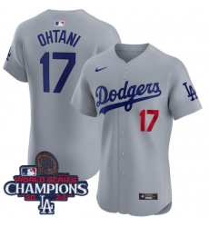 Men Nike Los Angeles Dodgers Shohei Ohtani #17 Gray Flex Base 2024 World Series Champions Stitched MLB Jersey Men Nike Los Angeles Dodgers Shohei Ohtani #17 Gray Flex Base 2024 World Series Champions Stitched MLB Jersey