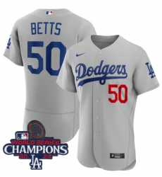 Youth Nike Los Angeles Dodgers Mookie Betts #50 Gray Flex Base 2024 World Series Champions Stitched MLB Jersey II Youth Nike Los Angeles Dodgers Mookie Betts #50 Gray Flex Base 2024 World Series Champions Stitched MLB Jersey II