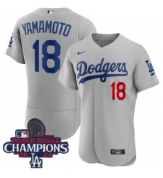 Youth Nike Los Angeles Dodgers Yoshinobu Yamamoto #18 Gray Flex Base 2024 World Series Champions Stitched MLB Jersey Youth Nike Los Angeles Dodgers Yoshinobu Yamamoto #18 Gray Flex Base 2024 World Series Champions Stitched MLB Jersey