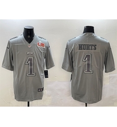 Men Philadelphia Eagles 1 Jalen Hurts Grey 2025 Super Bowl LIX Patch Atmosphere Fashion Vapor Untouchable Limited Stitched Football Jersey Men Philadelphia Eagles 1 Jalen Hurts Grey 2025 Super Bowl LIX Patch Atmosphere Fashion Vapor Untouchable Limited Stitched Football Jersey