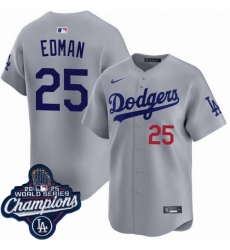 Men Los Angeles Dodgers 25 Tommy Edman Cool Base 2025 World Champions Stitched Baseball Jersey Gray